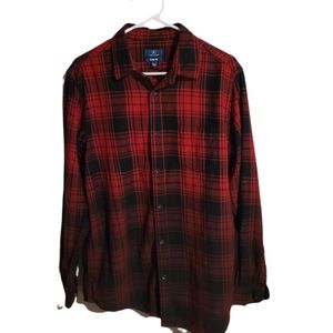 Men's George Slim Fit, Red and Black Plaid, Faded, Long Sleeves, Button Shirt